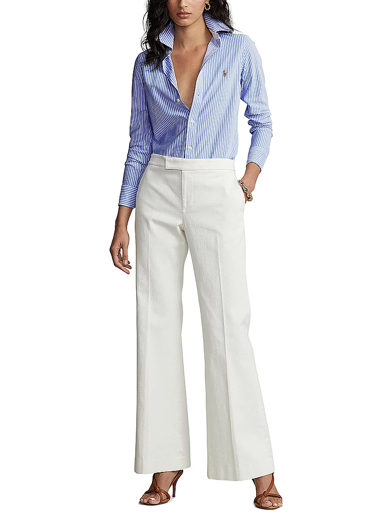 Polo Ralph Lauren pour femme. 211664416002 Chemise oxford tricotée à rayures bleues (M), Casuel, Coton, Manche longue 2